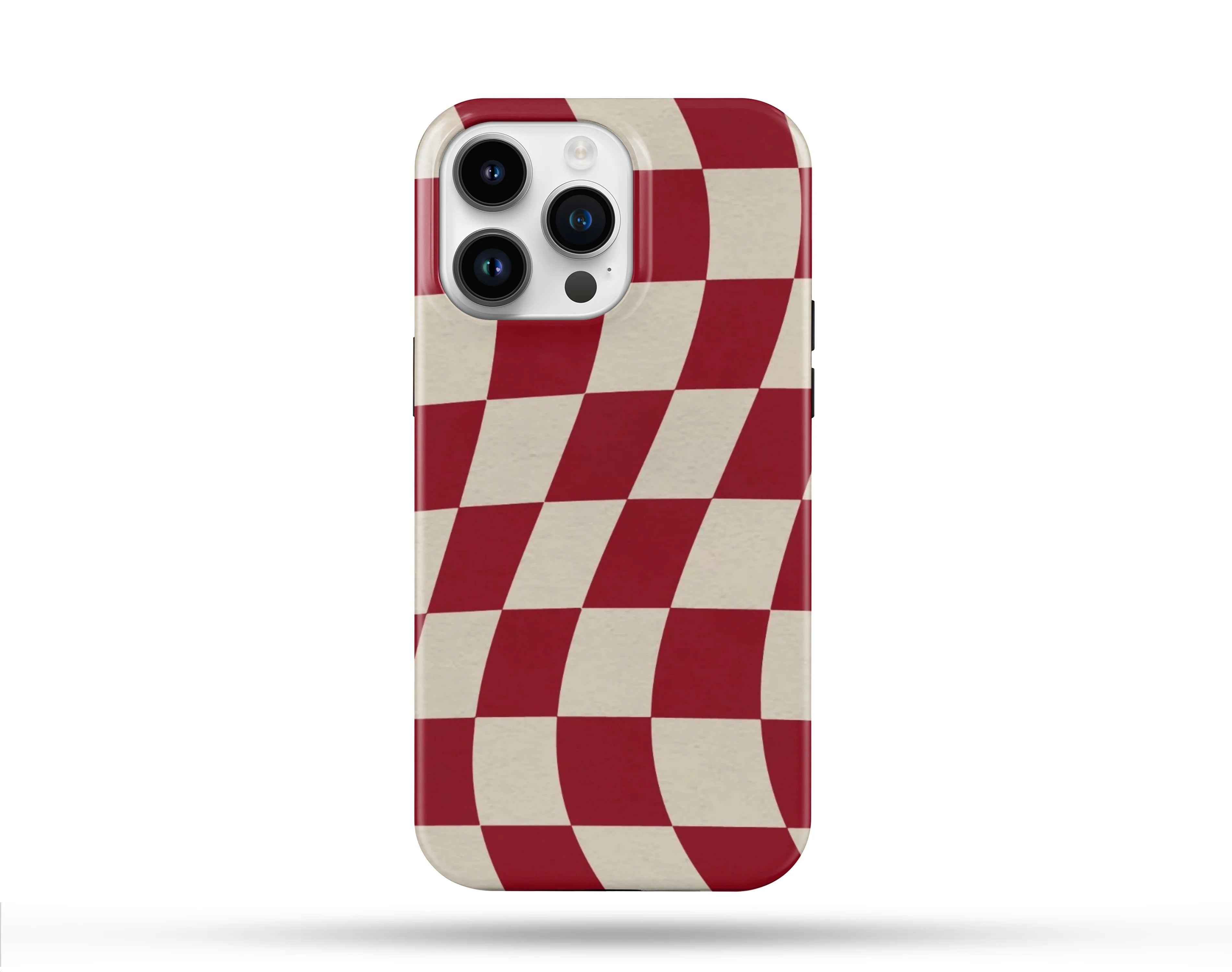 Wavy Kırmızı Beyaz Desenli İçi Kadifeli Telefon Kılıfı N145