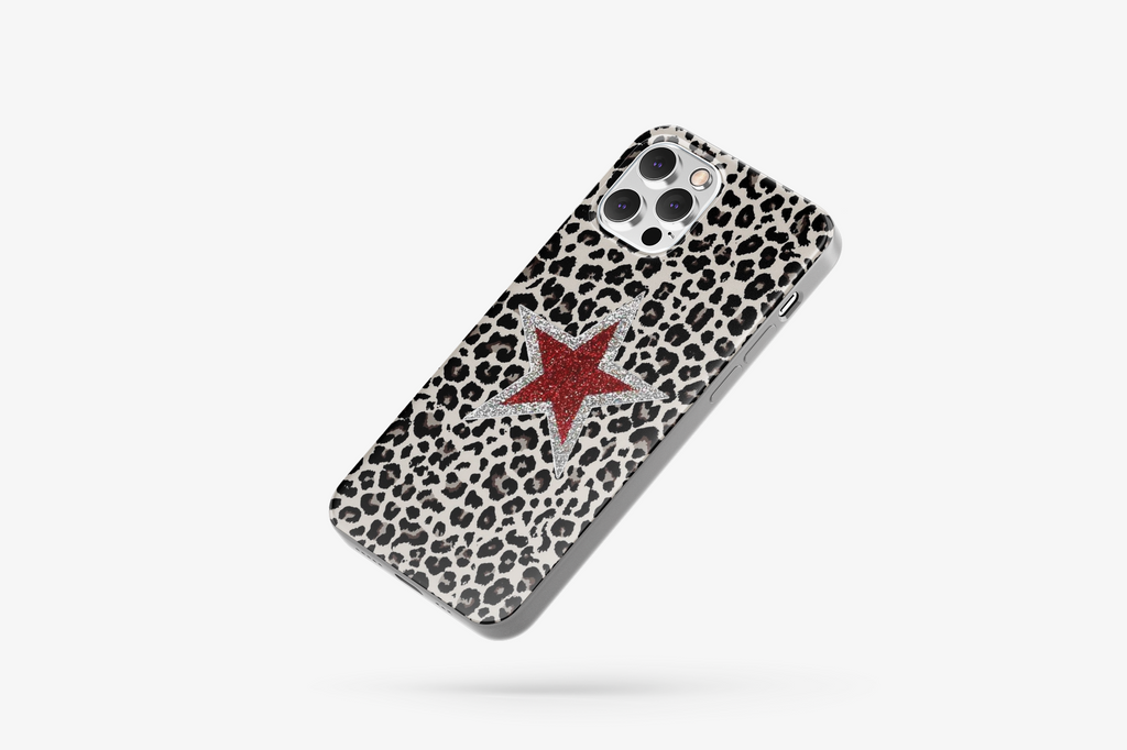 Kırmızı Yıldız Leopar Desenli İçi Kadifeli Telefon Kılıfı N161