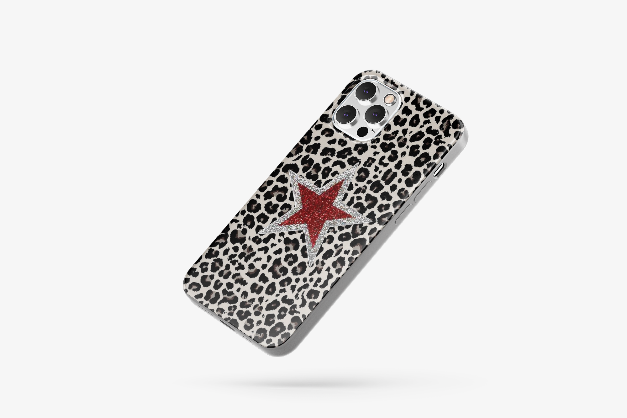 Kırmızı Yıldız Leopar Desenli İçi Kadifeli Telefon Kılıfı N161