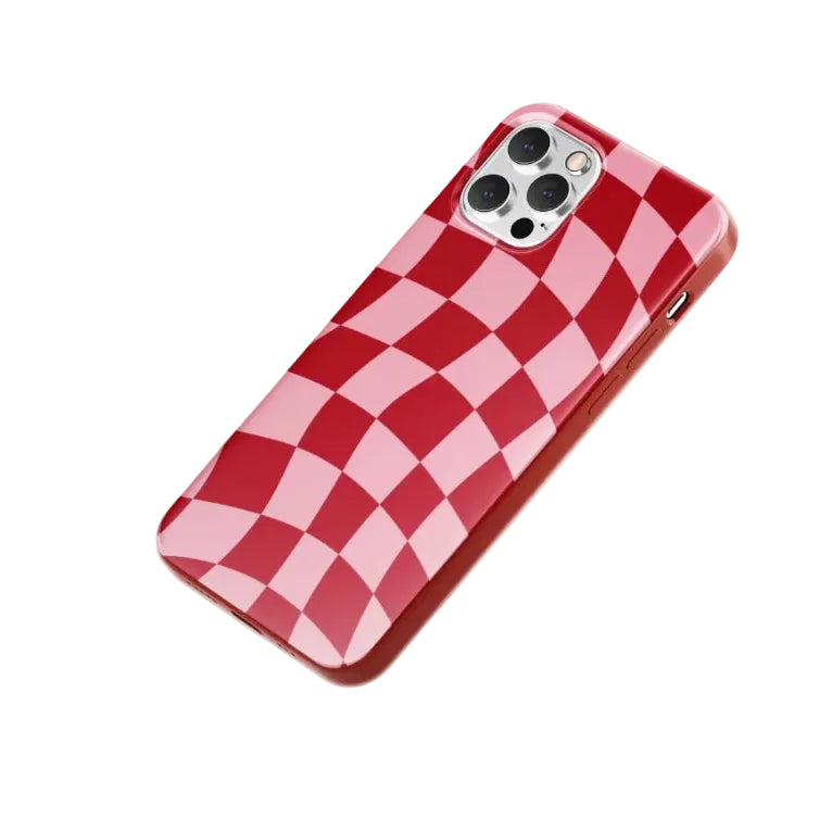 Wavy Kırmızı Pembe Desenli İçi Kadifeli Telefon Kılıfı N146