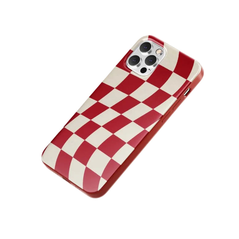 Wavy Kırmızı Beyaz Desenli İçi Kadifeli Telefon Kılıfı N145