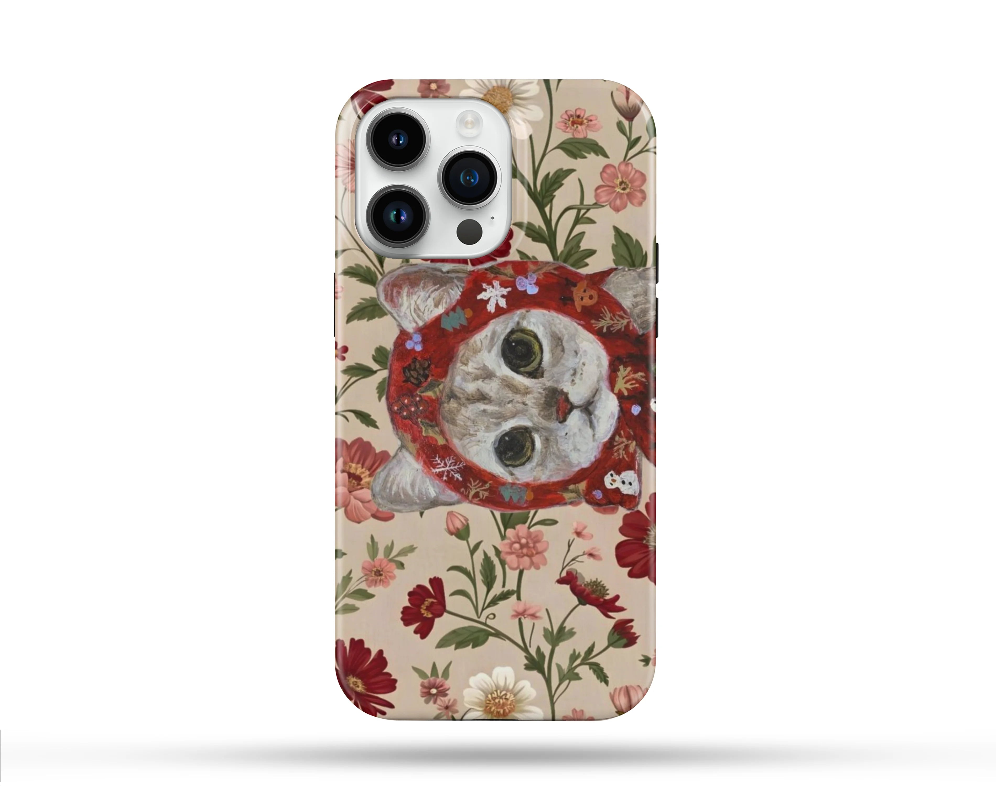 Cat&Flowers Desenli İçi Kadifeli Telefon Kılıfı N120